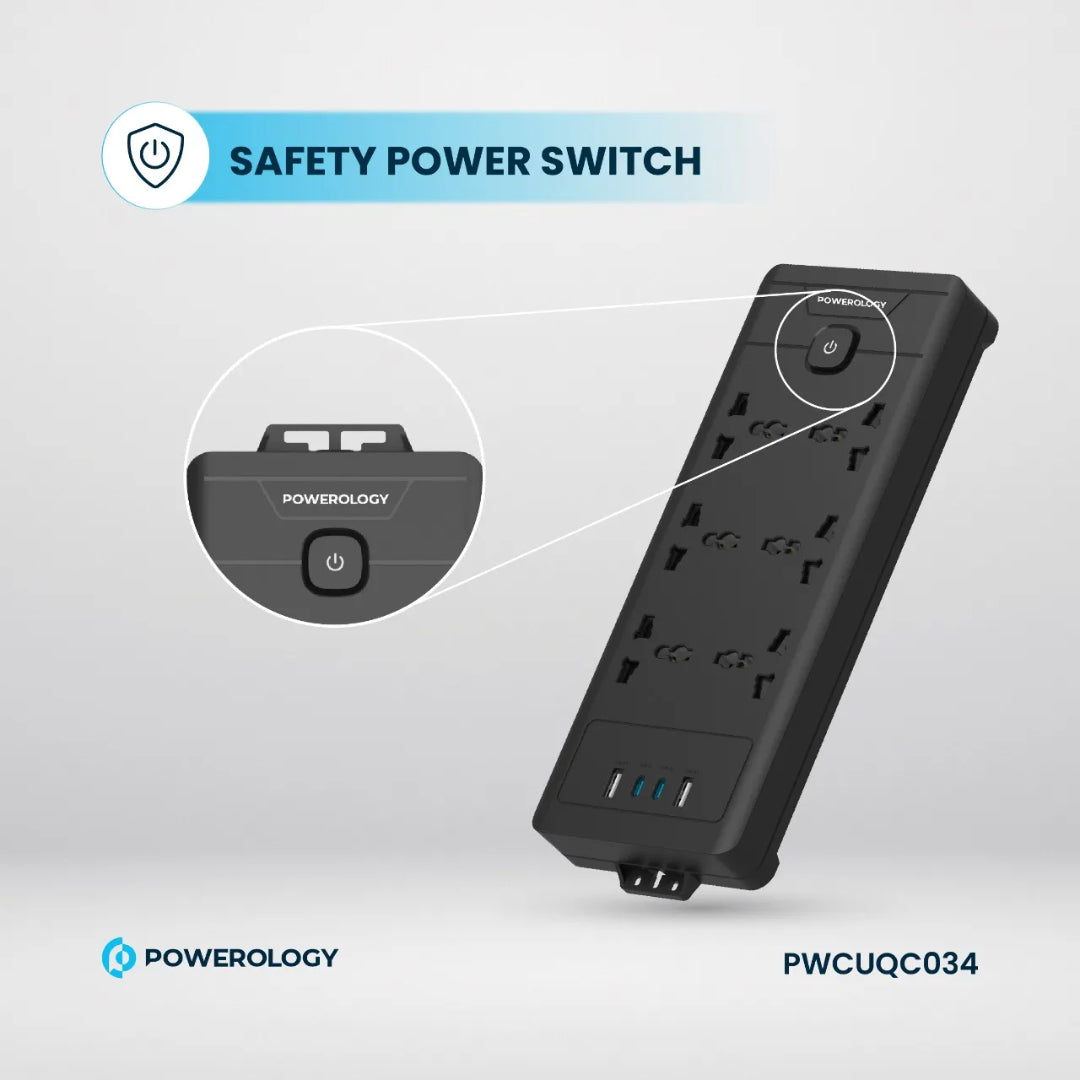 Power Strip With USB - Powerology 6 Outlet Fast Charging Station With Safety Switch