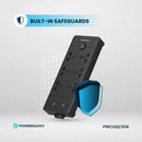 Powerology 6AC 2500W Power Strip with USB Fast Charging Black