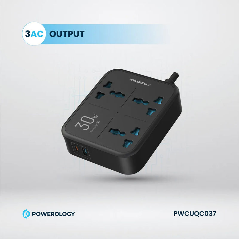 Powerology Power Strip 3250W with USB-C & USB-A Outputs Black