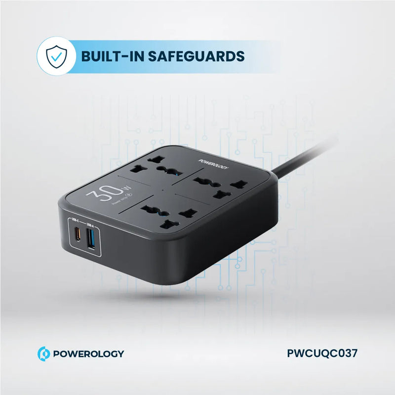 Powerology Power Strip 3250W with USB-C & USB-A Outputs Black