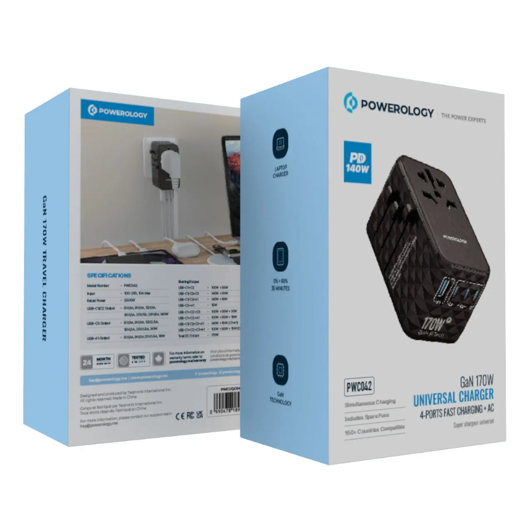 Universal Fast Charger - Powerology 4-Port USB-C & USB-A Compact Power Adapter