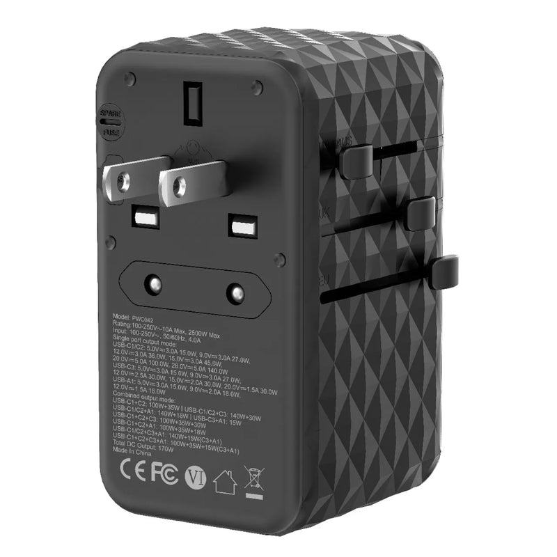 Powerology 4-Port Universal Fast Charger - 2500W AC Black