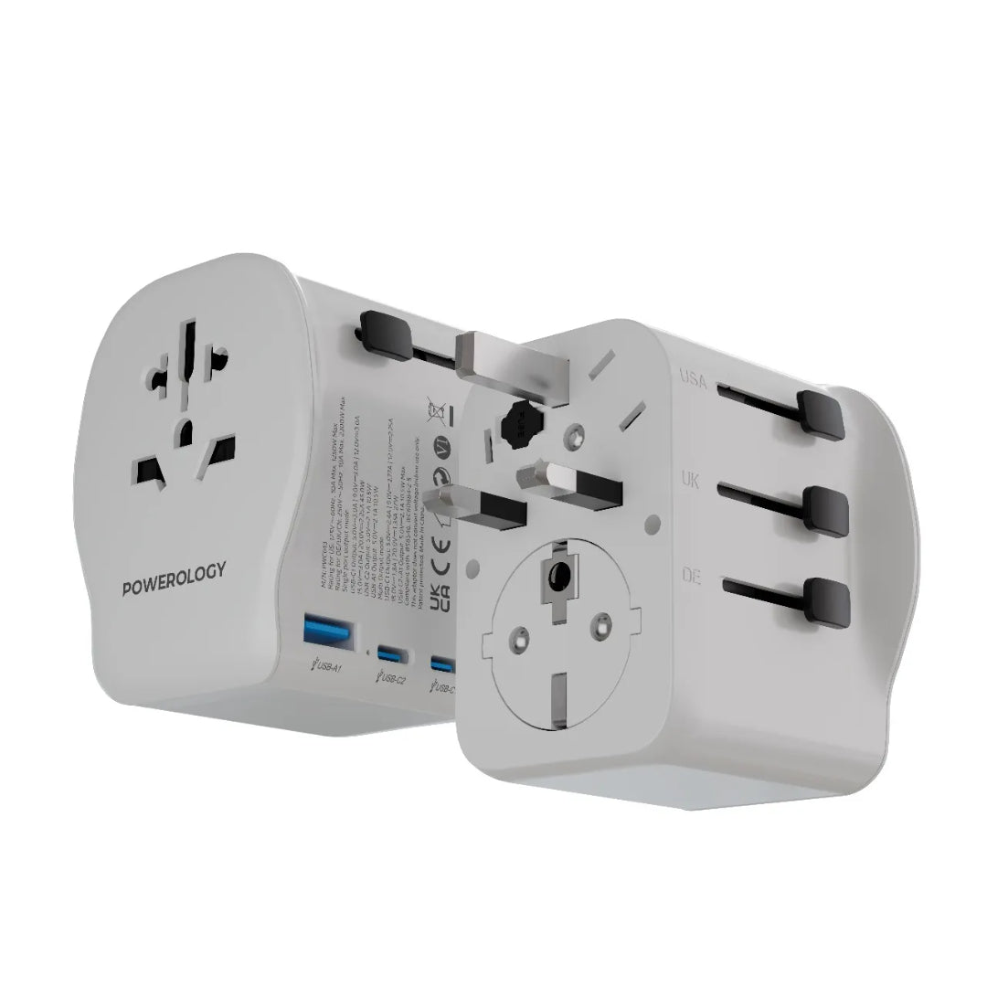 Universal Travel Adapter Powerology 2300W - USB-C Fast Charging Multi Device Charger