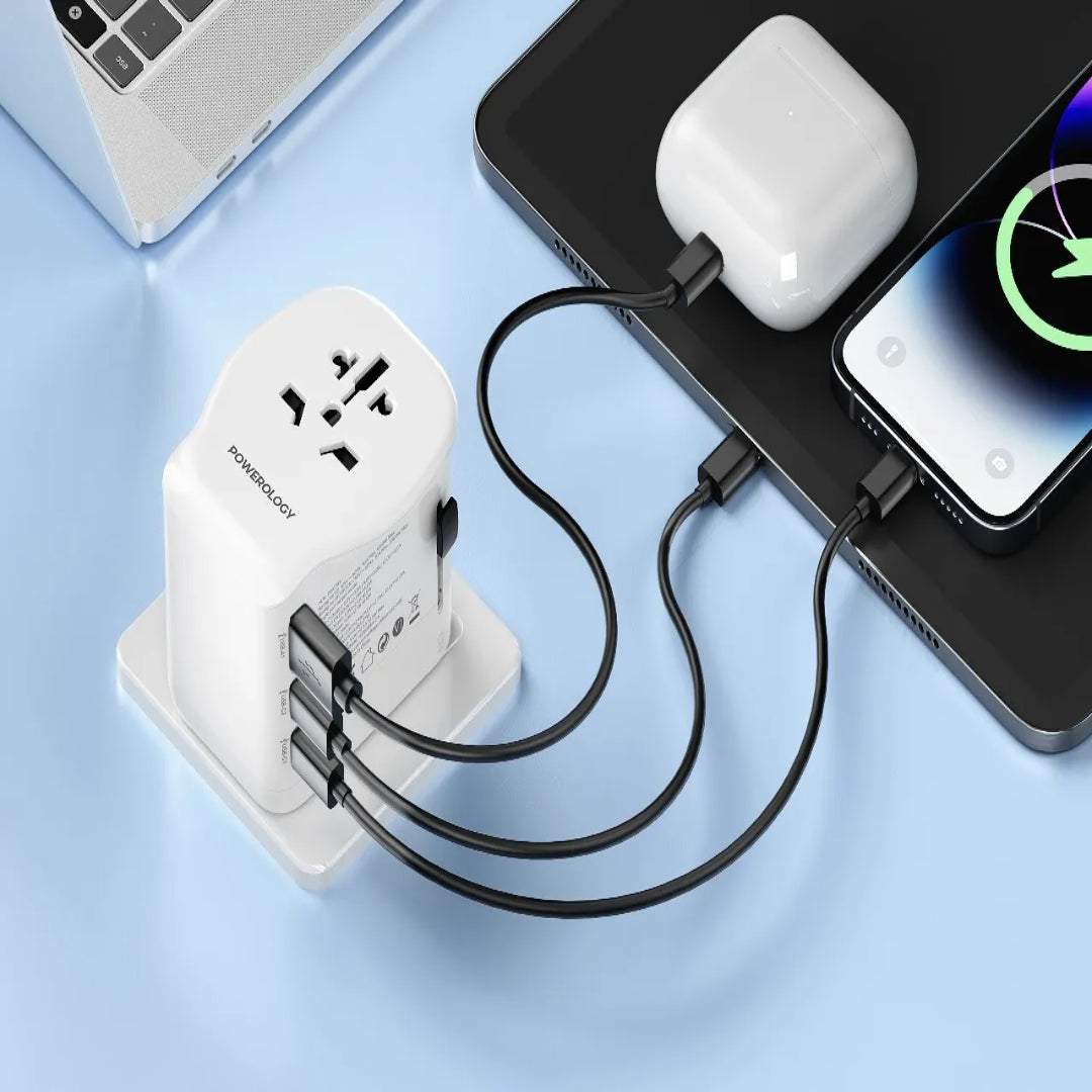 Universal Travel Adapter Powerology 2300W - USB-C Fast Charging Multi Device Charger