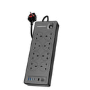 Powerology 8AC | 2990W Power Strip with PD 20W & QC 18W Black