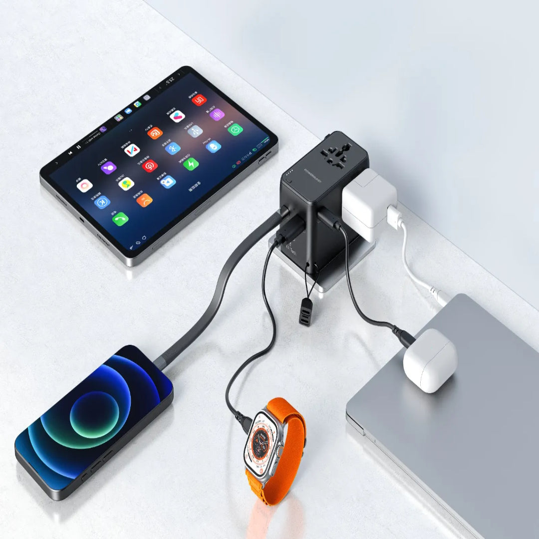 Universal Travel Adapter With 2500W Power Bank - Compact Multi Device Charger