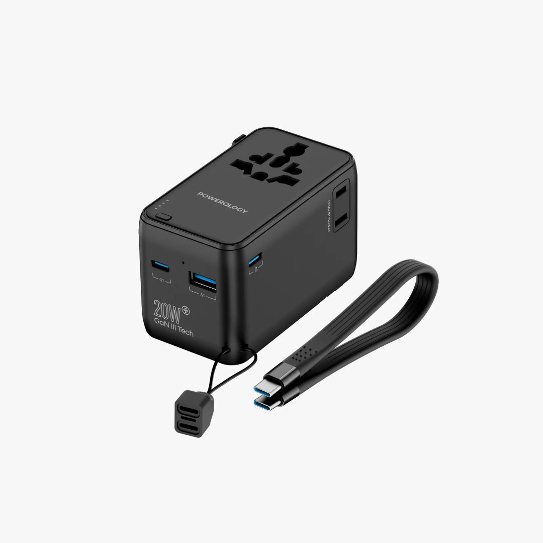 Universal Travel Adapter With 2500W Power Bank - Compact Multi Device Charger