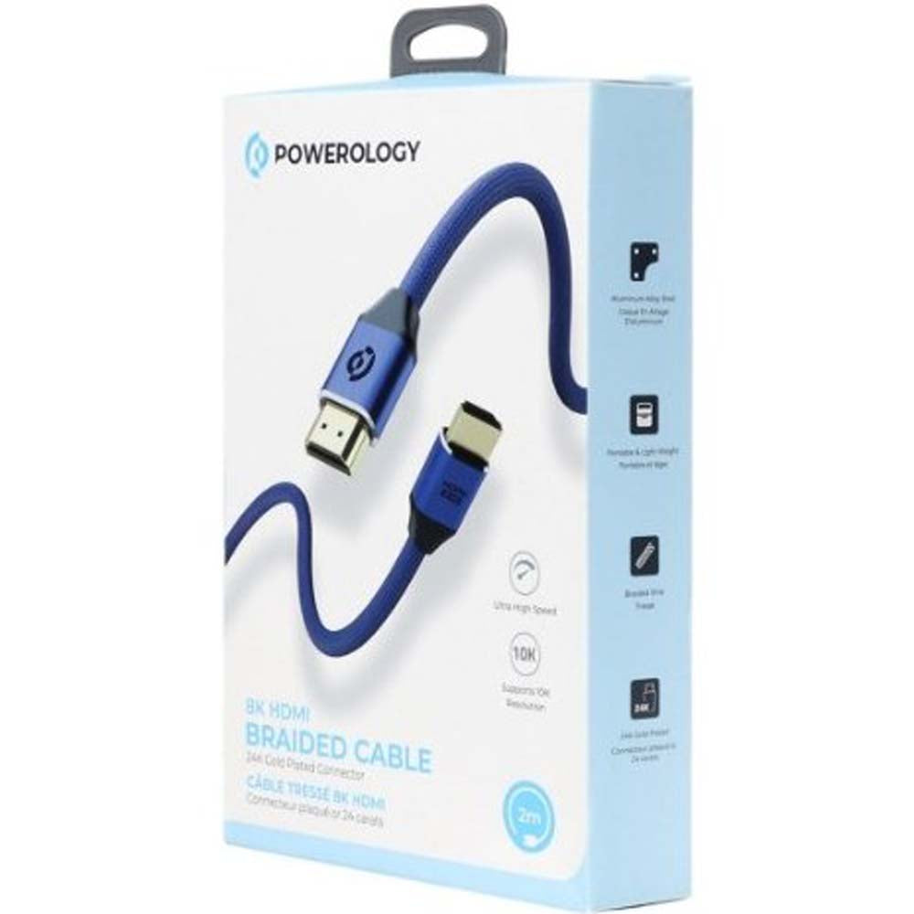 8K HDMI Cable - Powerology Braided Texture Cable With Gold Plated Connector 2M