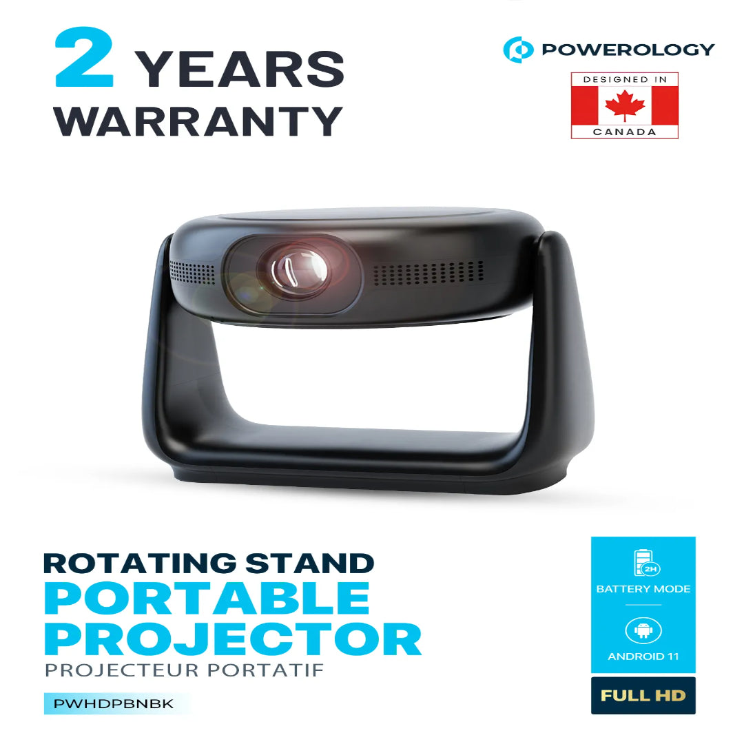 Portable Projector 720P Powerology Rotating Stand Wireless Battery Powered Device