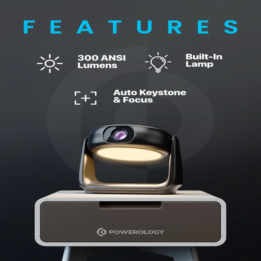 Portable Projector 720P Powerology Rotating Stand Wireless Battery Powered Device