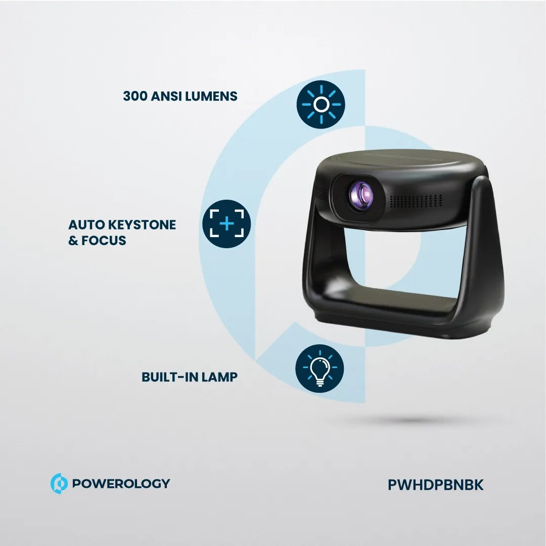 Portable Projector 720P Powerology Rotating Stand Wireless Battery Powered Device