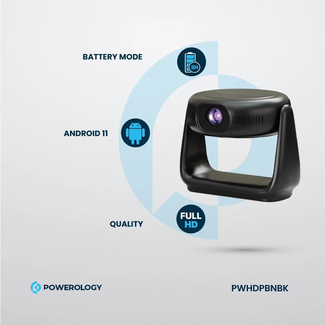 Portable Projector 720P Powerology Rotating Stand Wireless Battery Powered Device