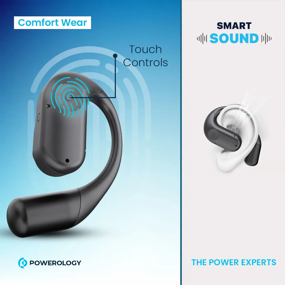 Wireless Stereo Earbuds - Powerology Open-Ear Bluetooth Audio Earphones Black