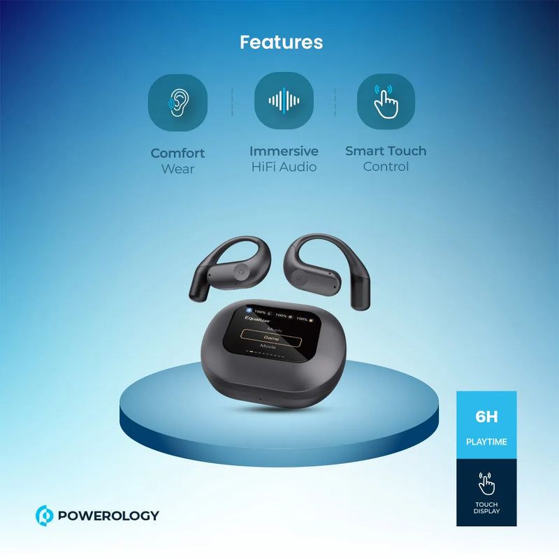 Powerology Open-Ear Wireless Stereo Earbuds - HiFi Audio Black