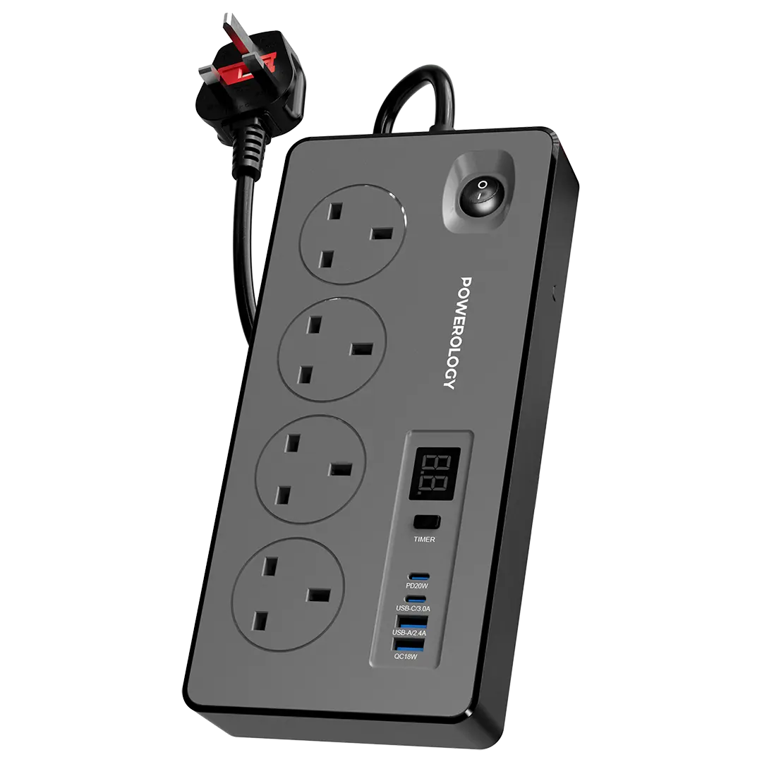 Power Strip 2990W - Powerology 4AC Surge Protector with PD 20W & QC 18W USB Ports