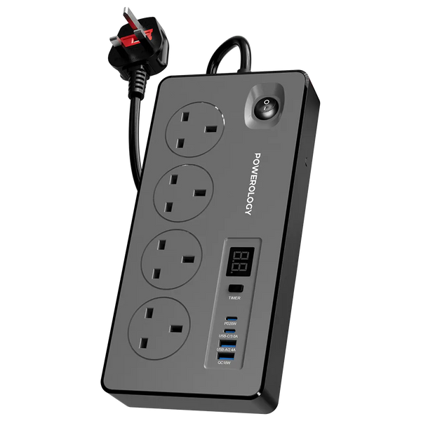 Powerology 4AC 2990W Power Strip with PD 20W & QC 18W Black