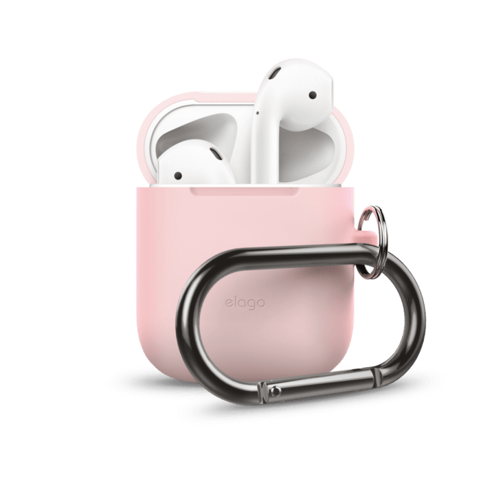 Airpods Protective Case - Silicone Hang Case with Carabiner Clip, Pink Stylish Cover