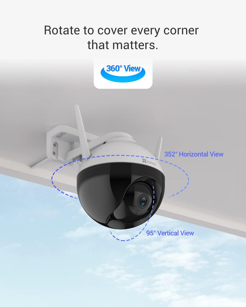 EZVIZ Security Camera Outdoor, 4MP WiFi Camera, 360° Visual Coverage, IP65 Waterproof, Color Night Vision, AI-Powered Person Detection, Two-Way Talk, MicroSD Card up to 256GB | C8W - Lolly