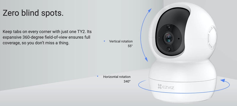 EZVIZ TY2 Smart Indoor Wi-Fi Camera 1080,Pan and Tilt 360° Visual Coverage, Night Vision with Smart IR (up to 10m),Privacy Protection, Motion Detection, Smart Tracking with SanDisk 128GB Ultra MicroSDXC - Lolly