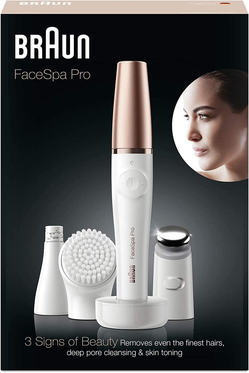 Braun FaceSpa Pro 911 Epilator – 3-in-1 Facial epilating, vitalizing & skin toning system for salon beauty at home