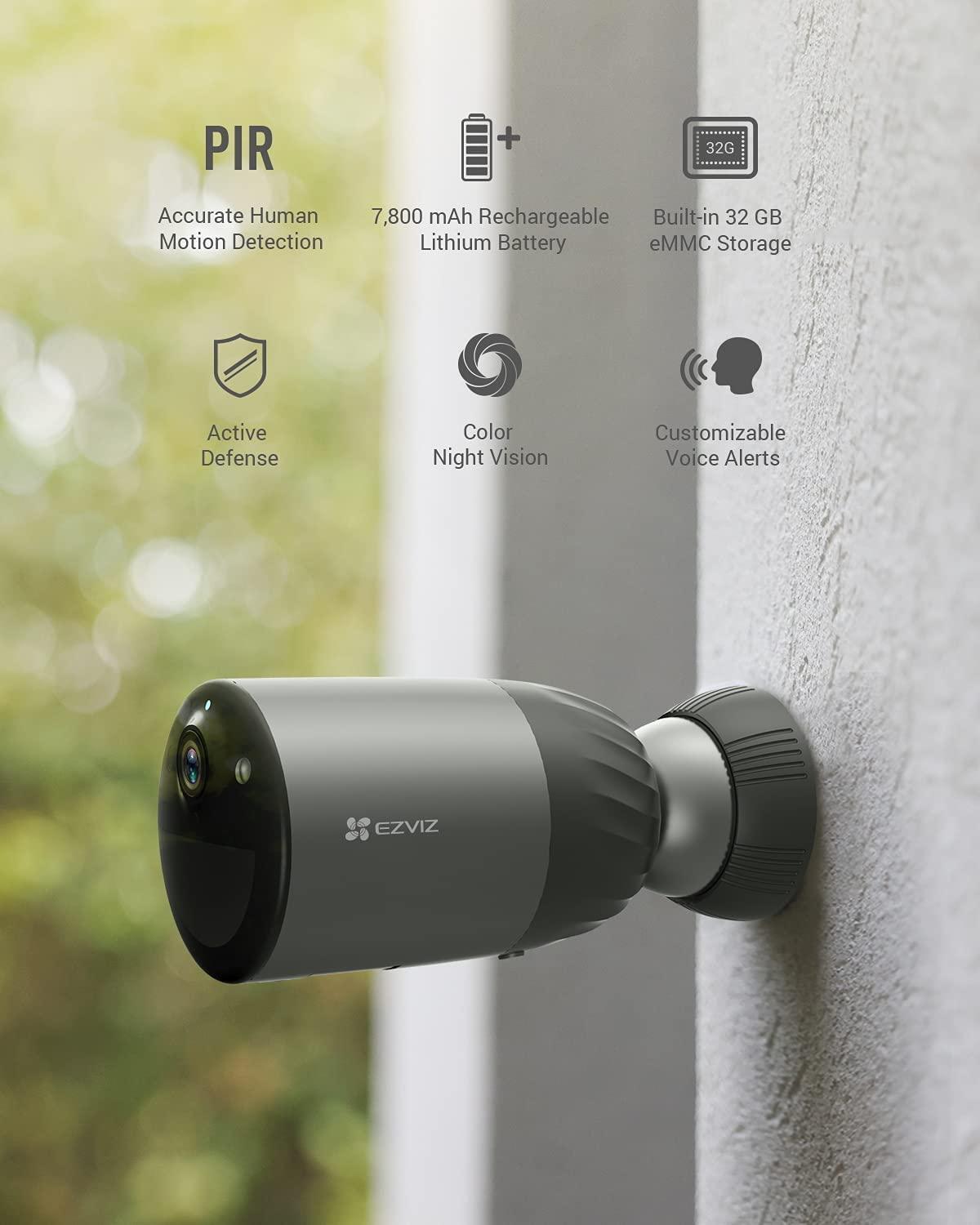 EZVIZ Battery Security Camera Outdoor with 210-Day Battery Life, 1080P Colour Night Vision, Built-in 32 GB eMMC, Two-way Audio, Waterproof (BC1C) with SanDisk 128GB Ultra MicroSDXC - Lolly