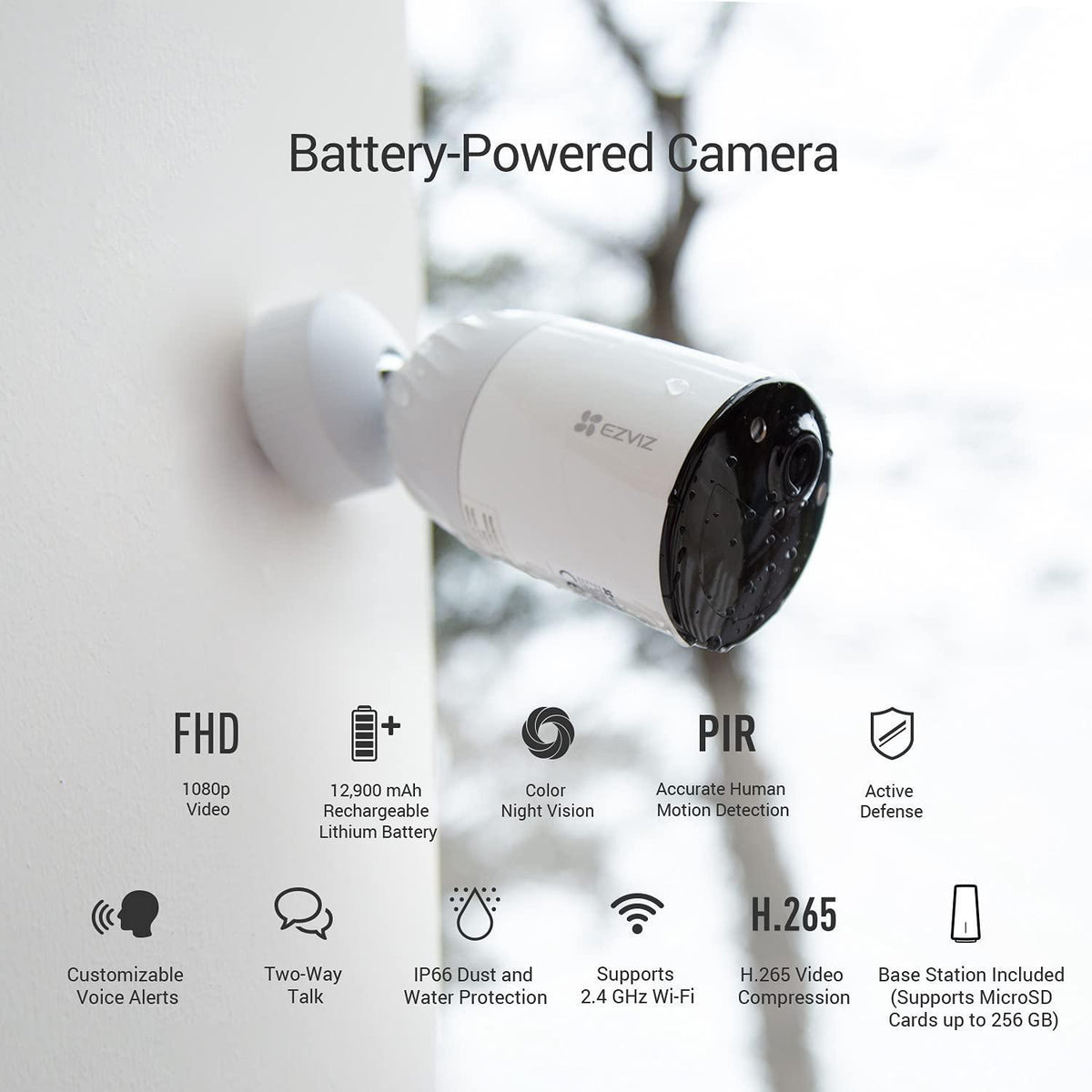 EZVIZ BC1 Wireless Outdoor Cameras 1080p Wi Fi, 365 Days Battery Life, Two Way Audio, 2 Camera Kit with 1 Base, Alexa, CS-BC1-B2, BC1-2 Camera with SanDisk 128GB Ultra MicroSDXC - Lolly