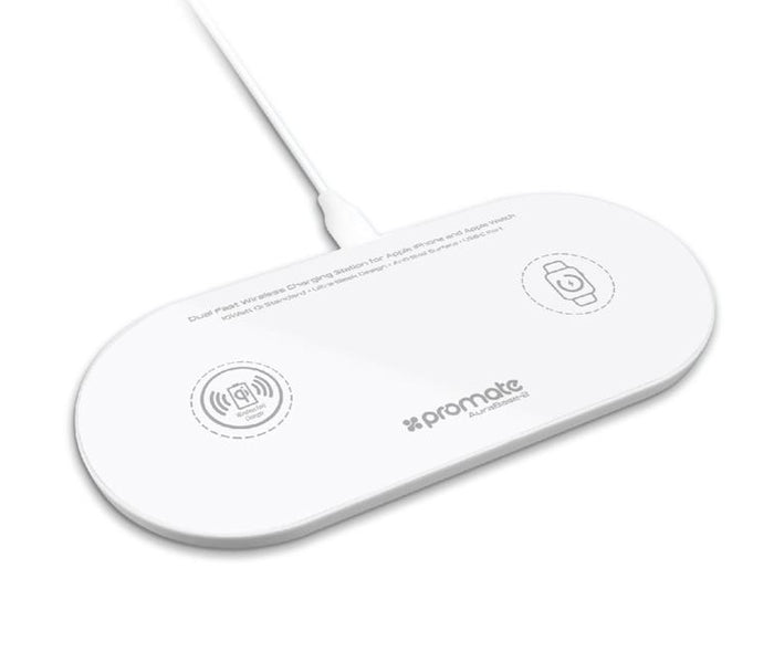 Promate AURABASE-2 Dual Fast Wireless Charging Station White AURABASE2-WT