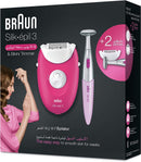 Braun Silk-épil  3420 Raspberry pink epilator plus massage rollers and bikini trimmer