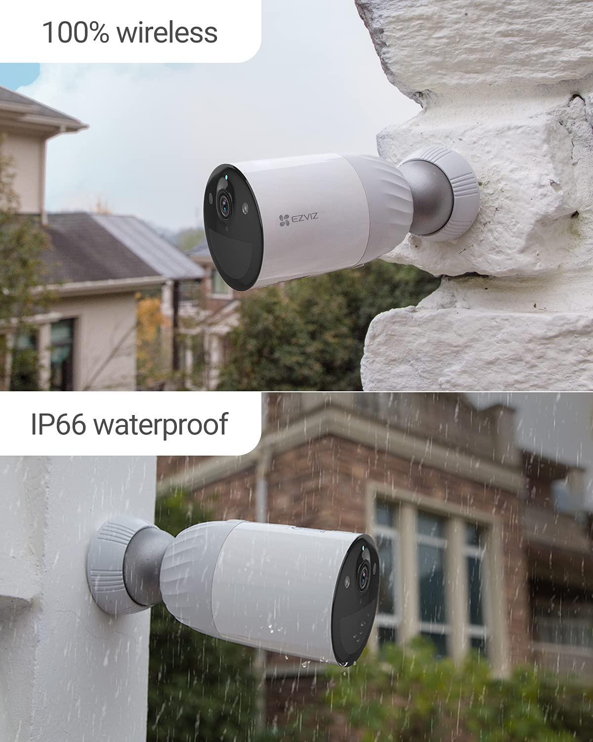 EZVIZ BC1 Wireless Outdoor Cameras 1080p Wi Fi, 365 Days Battery Life, Two Way Audio, 2 Camera Kit with 1 Base, Alexa, CS-BC1-B2, BC1-2 Camera with SanDisk 128GB Ultra MicroSDXC - Lolly