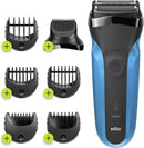 Series 3 Shave&Style 310BT Wet & Dry shaver with trimmer head and 5 combs, black / blue.