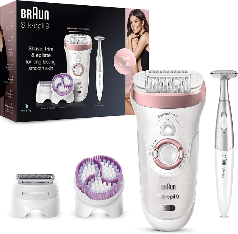 Braun Silk Epil 9 Skinspa SensoSmart 4 in 1 Epilator with 13 Extras- Rose Gold