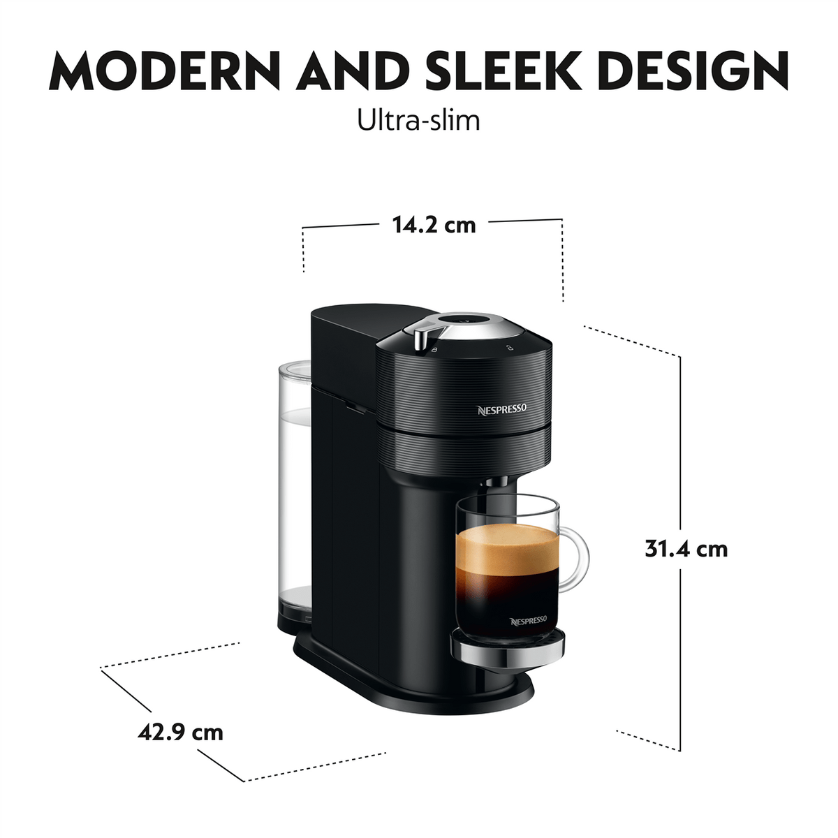 Nespresso Vertuo Next Coffee Machine - Chrome Deluxe Black | Capsule Coffee Maker