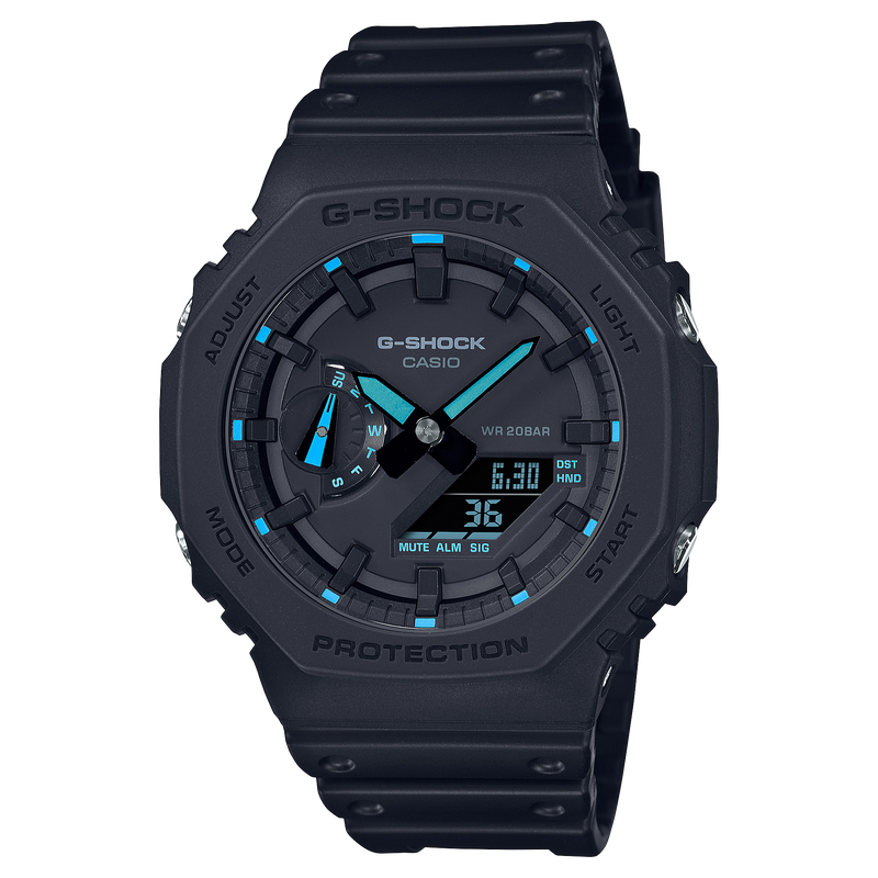 G-SHOCK GA-2100-1A2DR Digital Black Resin Neon Accent Series Band Men's Watch