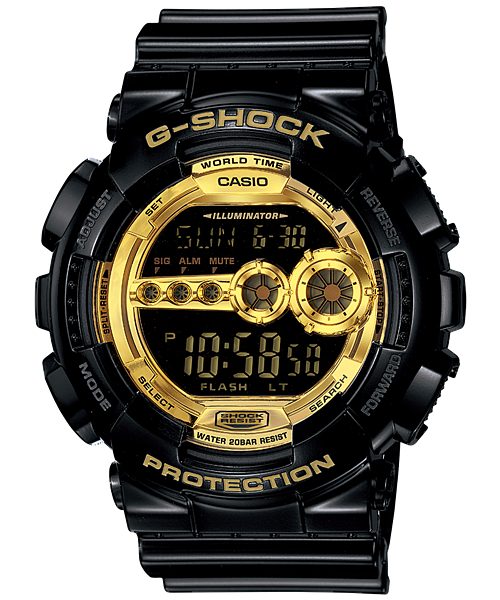 G-SHOCK Men's Watch - Digital Black Gold Big Face LED Backlight Timepiece