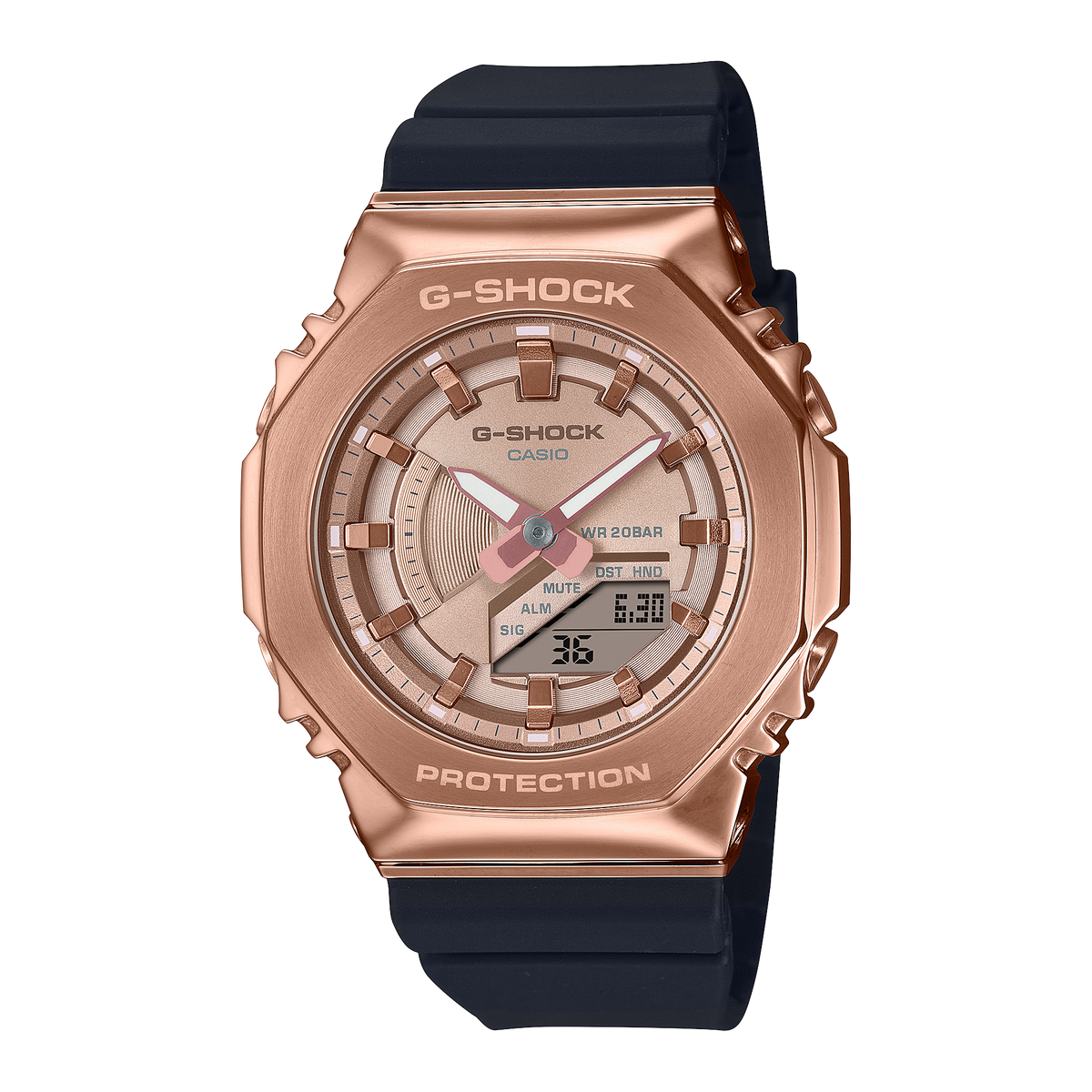 G-SHOCK Women's Watch - Slim Metal Analog Digital Resin Band With Pink Gold Bezel