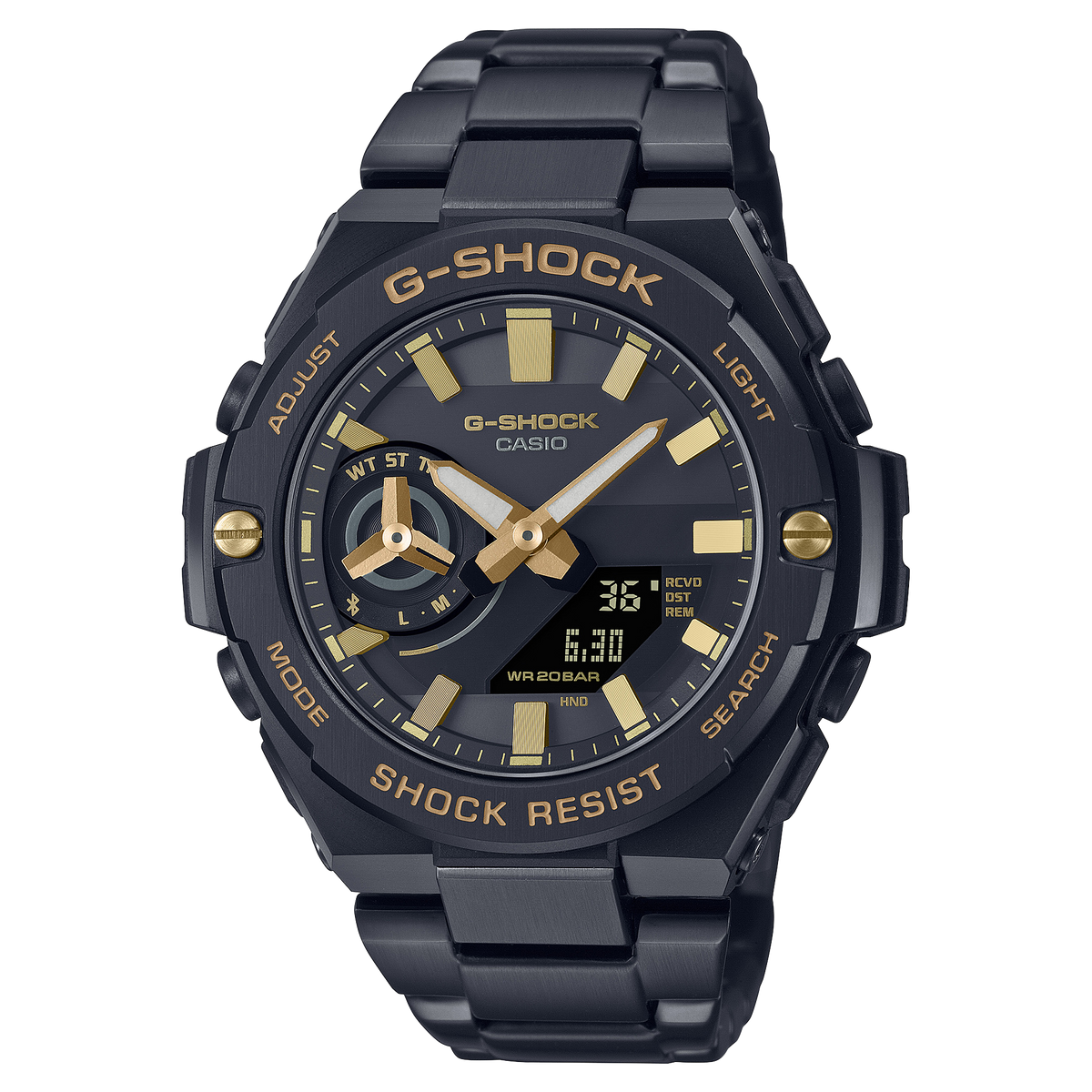 G-Shock G-Steel Watch – Solar Powered Black Gold Metal Resin Hybrid with Bluetooth