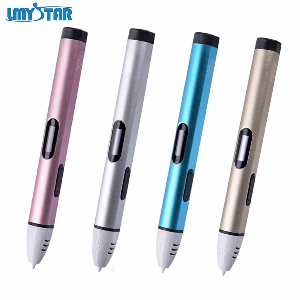 3D Printing Pen – Silver Creative Art Tool with OLED Display & Automatic Locking