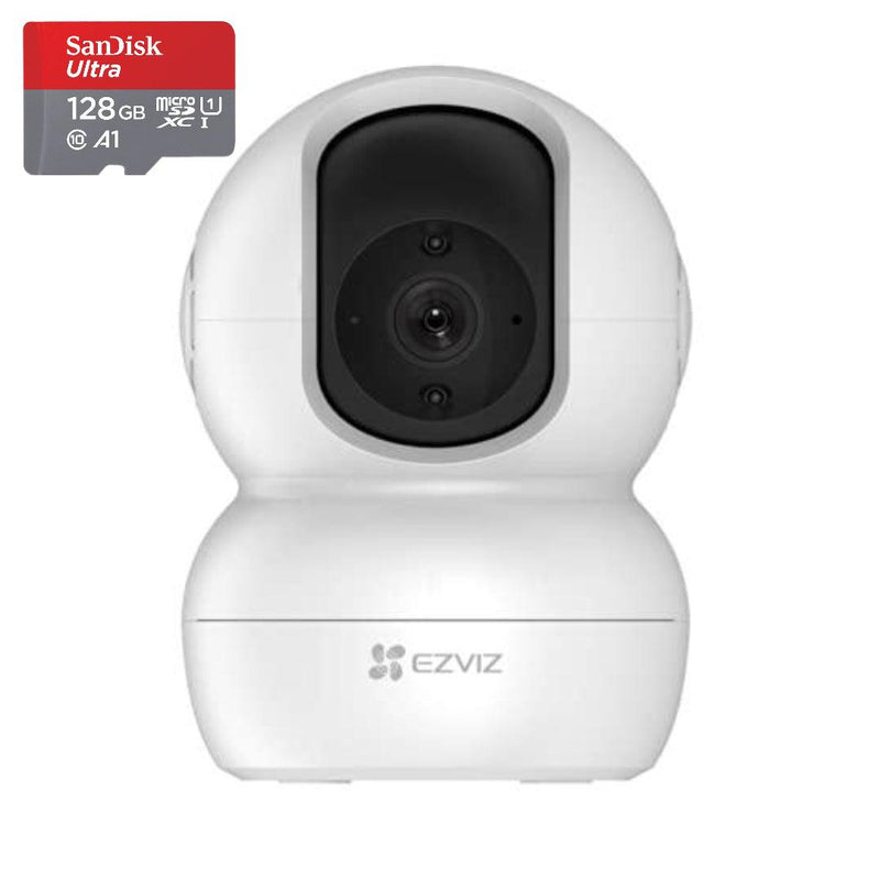 EZVIZ TY2 Smart Indoor Wi-Fi Camera 1080,Pan and Tilt 360° Visual Coverage, Night Vision with Smart IR (up to 10m),Privacy Protection, Motion Detection, Smart Tracking with SanDisk 128GB Ultra MicroSDXC - Lolly