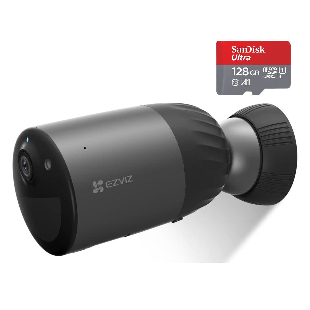 EZVIZ Battery Security Camera Outdoor with 210-Day Battery Life, 1080P Colour Night Vision, Built-in 32 GB eMMC, Two-way Audio, Waterproof (BC1C) with SanDisk 128GB Ultra MicroSDXC - Lolly