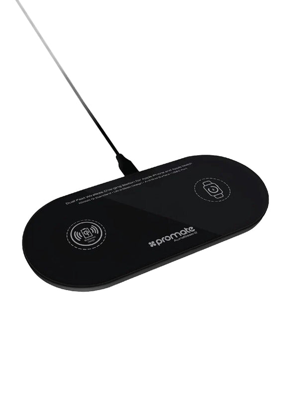 Promate AURABASE-2 Dual Fast Wireless Charging Station Black AURABASE2-BK